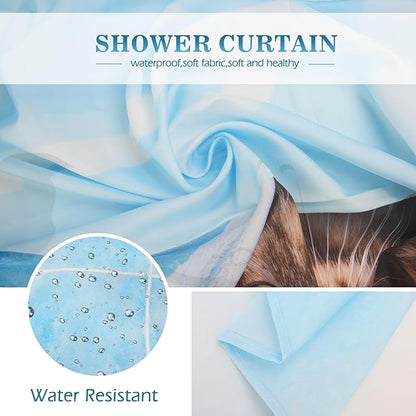 Aimego Extra Long Shower Curtain - Funny Bathing Cat Cute Kitten Taking Shower with Rubber Ducks Fabric Cloth Shower Curtain Set with 12 Hooks for Bathroom Decor Accessories Bathtub Curtain, 72"x84"