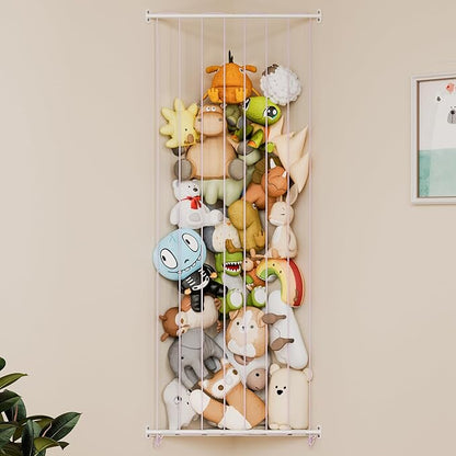 GRANNY SAYS Stuffed Animal Storage, Corner Stuffed Animal Holder for Toy Storage, Large Stuff Animal Organizer with Adjustable Length, Hanging Kids Toy Organizers for Plushies Storage, Pink