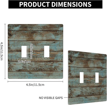 Vintage Green Wood Texture Double Toggle Light Switch Wall Plate Cover Decorative 2-Gang for Room Bathroom Bedroom Home Kitchen Two Lightswitch Polycarbonate 4.5" x 4.6"