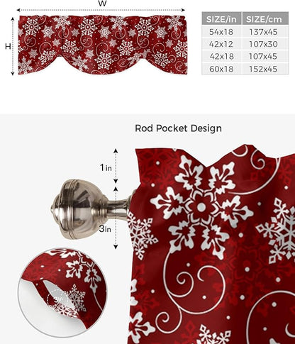 Christmas Blackout Tie Up Valance Curtains for Kitchen Windows Red White Snowflakes Pattern Window Toppers Balloon Shades for Living Room/Bathroom/Bedroom,1 Panel, 42" X 12", Winter
