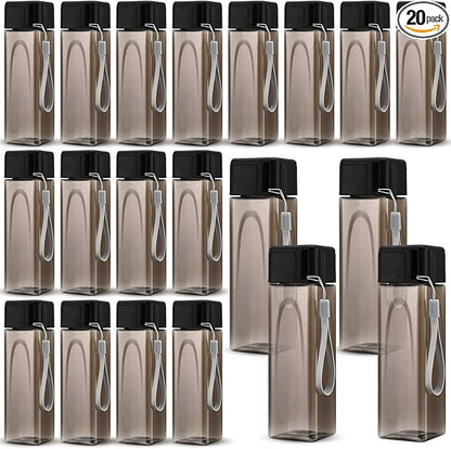Mifoci 20 Pieces Water Bottle Bulk 17 oz Plastic Water Bottles Bulk Gym Sports Adults Reusable Large Water Bottles for Outdoor Fitness(Black,Rectangle)