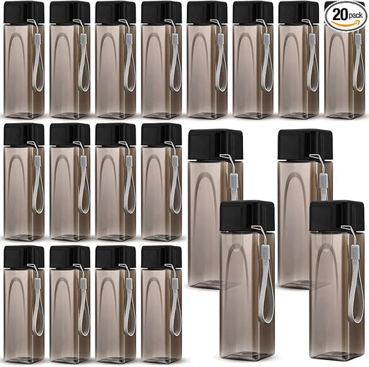 Mifoci 20 Pieces Water Bottle Bulk 17 oz Plastic Water Bottles Bulk Gym Sports Adults Reusable Large Water Bottles for Outdoor Fitness(Black,Rectangle)