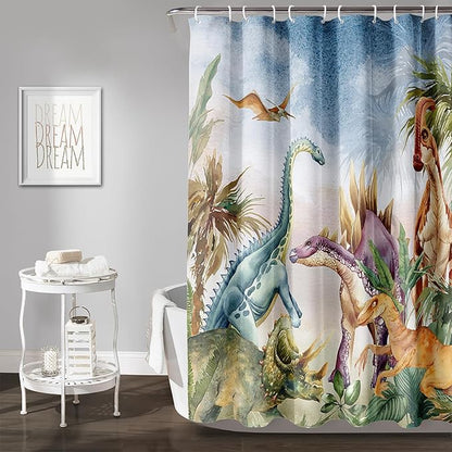 AILONEN Dinosaur Shower Curtain 36" W*72" H for Bathroom,3D Tropical Dinosaur Bathroom Shower,Cartoon Dinosaur Boys Bath Curtain Polyester Waterproof Shower Curtain with Hooks