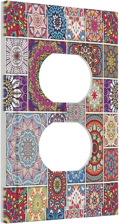 Morocco Talavera Mexican Tiles Printed Colroful Mandala Single Duplex Wall Plate Covers Light Switch Cover 1 Gang Outlet Plate Decorative Switchplate Covers Electrical Faceplate for Kitchen Bathroom