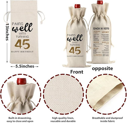 45th Birthday Gifts for Women Men, Gifts for 45 Year Old Woman Mom Dad Friend Wine Gift Bag, Wine Accessories Gifts Anniversary 45th Birthday Decorations Wine Bag Wine Bags for Wine Bottles Gifts
