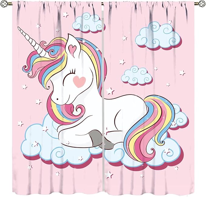Unicorn Curtain for Kids Bedroom,Pink Cartoon Rainbow Darkening Curtains Decor Sliding Curtains Decorative Curtains for Girls Boys Baby Room,Living Room Decoration 42x45inch
