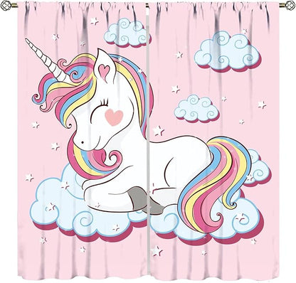 Unicorn Curtain for Kids Bedroom,Pink Cartoon Rainbow Darkening Curtains Decor Sliding Curtains Decorative Curtains for Girls Boys Baby Room,Living Room Decoration 63x72inch