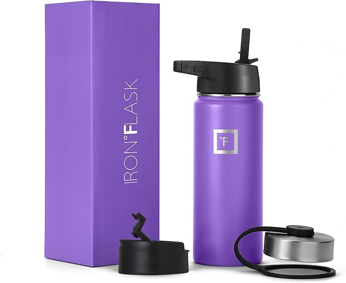 IRON °FLASK Sports Water Bottle - 18oz, 3 Lids (Straw Lid), Leak Proof - Stainless Steel Gym & Sport Bottles for Men, Women & Kids - Double Walled, Insulated Thermos, Metal Canteen