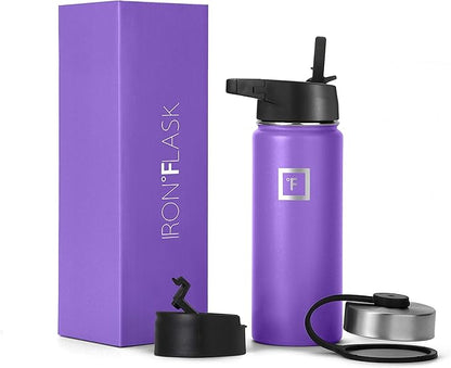 IRON °FLASK Sports Water Bottle - 18oz, 3 Lids (Straw Lid), Leak Proof - Stainless Steel Gym & Sport Bottles for Men, Women & Kids - Double Walled, Insulated Thermos, Metal Canteen