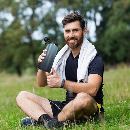 32oz Insulated Water Bottle with 3 Lids(Straw, Hand and Spout Lid), Double Vacuum Stainless Steel Metal Water Flask(BPA-free, CPC) for Sports, Camping, Hiking, Cycling, Fitness and more(Indigo Black)