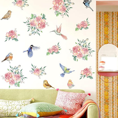 Bird & Floral Vinyl Wall Decals - 30" x 118" for Bedroom, Living Room, Nursery Décor