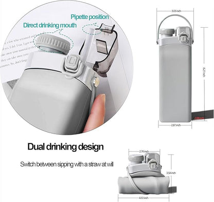 THAIOXYH® Collapsible Water Bottle 20 oz（600ml） Silicone BPA Free Reuseable Lightweight Foldable Water Bottles for Traveling Running Hiking Camping Sports (Grey)