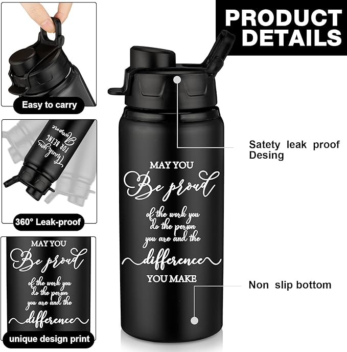 Sunnyray 10 Pcs Employee Appreciation Gift Reusable Aluminum Water Bottle Bulk with Snap Lid May You Be Proud of the Work Thank You Group Team Gift for Coworker Teacher Friend(Black, 17 oz)