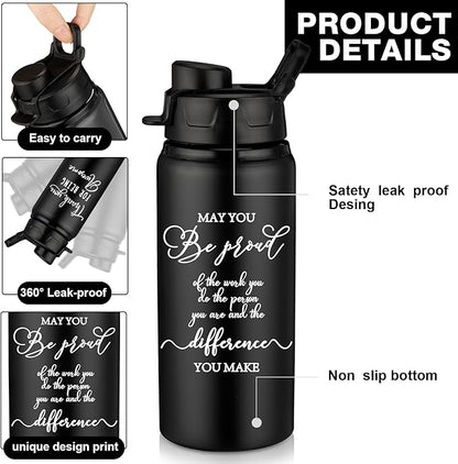 Sunnyray 10 Pcs Employee Appreciation Gift Reusable Aluminum Water Bottle Bulk with Snap Lid May You Be Proud of the Work Thank You Group Team Gift for Coworker Teacher Friend(Black, 17 oz)