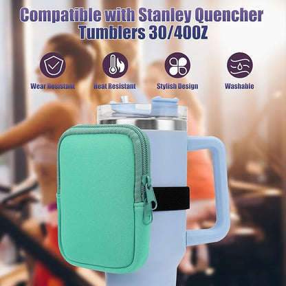 Water Bottle Pouch for Stanley Quencher Adventure 40oz & Stanley IceFlow 20oz 30oz, Gym Water Bottle Pouch for Stanley Cup 40oz,Workout Outdoor Tumbler Pocket for Phone, Card, Keys (Green)