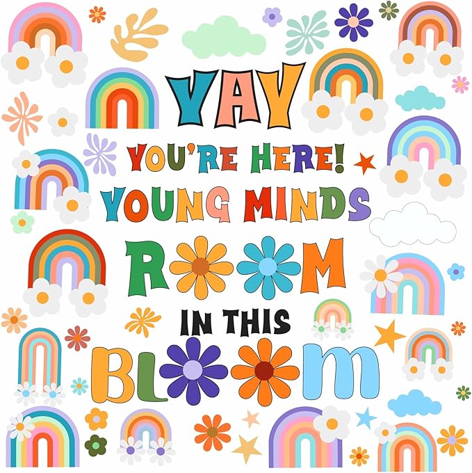 Inspirational Wall Decals Quote Motivational Phrase Wall Stickers Colorful Rianbow Flower Wall Stickers Lettering Positive Sayings Stickers for Kids Room Nursery Playroom School Classroom Decor