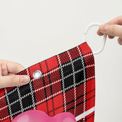 AILONEN Cartoon Yak Shower Curtain Set, Lovely Red Rose Cow Polyester Waterproof Shower Curtain for Bathroom,Love Scottish Tartan Theme Cloth Bath Curtain Set with Hooks,72" Wx72 H