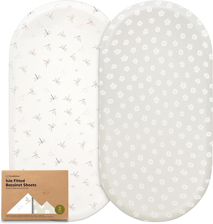 2-Pack Baby Bassinet Sheets Girl, Boy - Viscose Derived from Bamboo Fitted Bassinet Sheets Compatible with Halo Bassinest Swivel Sleeper, Baby Delight, Graco Bedside Bassinet Mattress Sheet (Meadow)