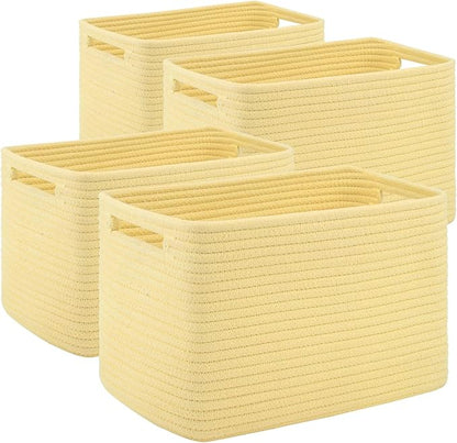 4 Pack Storage Baskets for Organizing Toys, Towels, and Clothes, Woven Basket for Shelves, Durable Nursery Cube Bins for Storage, 13''L x9''W x7.8''H, Yellow