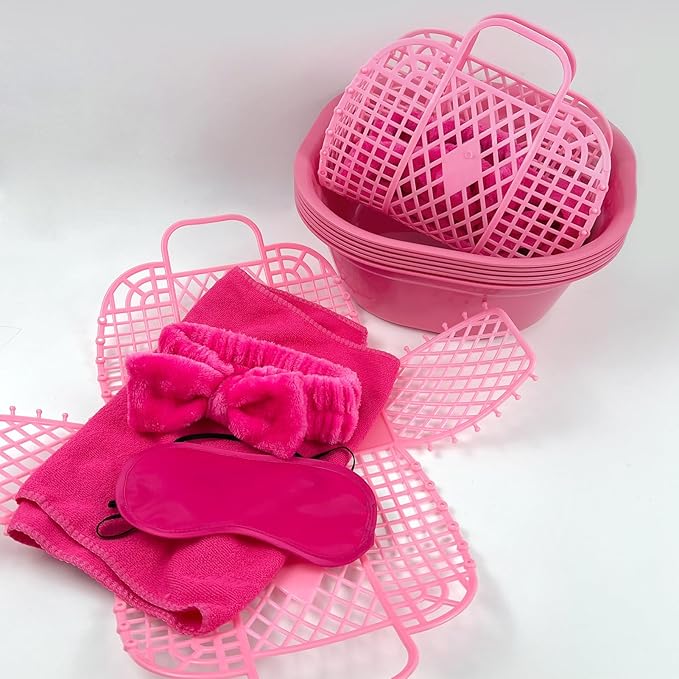 30 Pcs Kids Foot Spa Kit for Girls, Spa Party Supplies for Girls with 6 Pcs Foot Tub & 6 Pcs Pink Hand Towels & 6 Pcs Eye Masks & 6 Headbands & 6 Handbags for Girls Sleepover Slumber Party Supplies