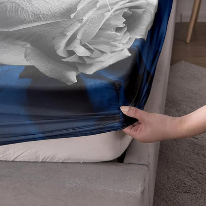 AILONEN Leopard Fitted Sheet Set Full Size, Roaring Cheetah Print Bed Sheet Set,Blue Rose Bedding Grey Leopard Sheet Set,Wildlife Bed Sheet Set Animal Themed Fitted Sheet and 2 Pillowcases,3 Pieces