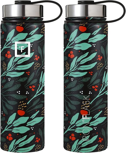 IRON °FLASK Sports Water Bottle - Wide Mouth with 3 Straw Lids - Stainless Steel Gym & Outdoor Bottles for Men, Women & Kids - Double Walled, Insulated Thermos, Metal Canteen - Lush Leaf, 22 Oz