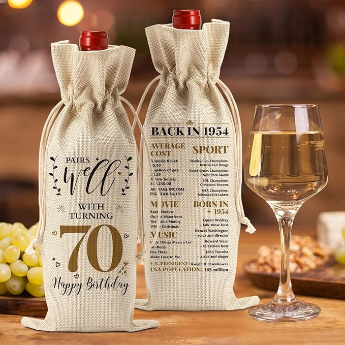 70th Birthday Gifts for Women Men Funny Wine Bag 70th Birthday Decorations Party Favors Happy Anniversary Birthday Gifts for 70 Year Old Woman Nana Him Grandma Mom Dad Wine Gift Bag