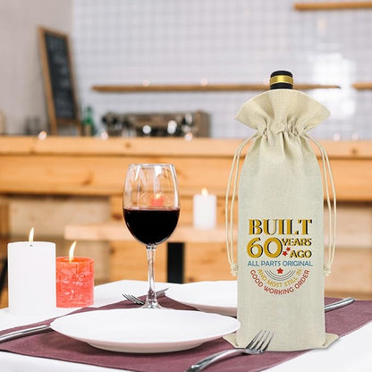 60th Birthday Gifts for Women Men Wine Bag Best Friend Friendship Gift 60 Year Old Birthday Gifts for Grandma Grandpa Husband Wife 60th Anniversary Wedding Gift Party Decoration Wine Bottle Bag Cover