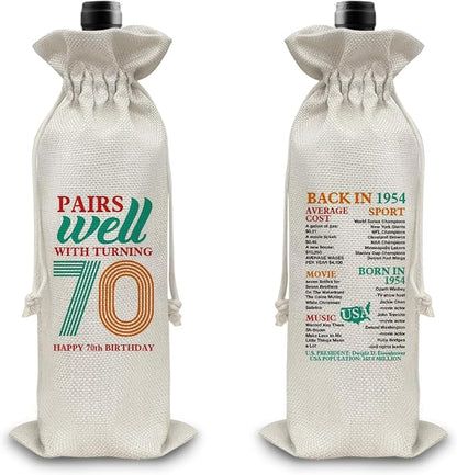 70th Birthday Gifts Wine Bag Congratulations Gifts for Women Men Parents Mom Dad Anniversary 1954 with Time Information Wine Gift Bag