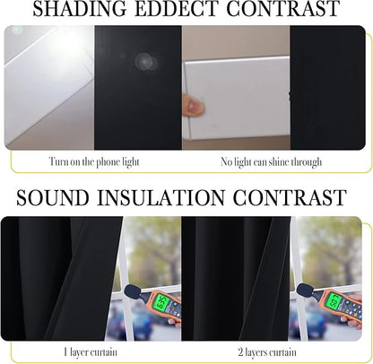 NICETOWN Cold Blocking 100% Black Out Curtains 95 inch Long, Durable Same Color Lined Blackout Drapes for Bedroom, Energy Saving Long Curtains for Patio Sliding Door, 52 inches x 95 inches, 2 Panels