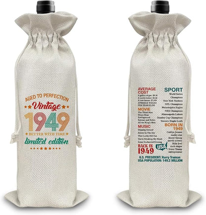 75th Birthday Gifts Wine Bag Congratulations Gifts for Women Men Parents Mom Dad Anniversary 1949 Birthday Wine Gift Bag