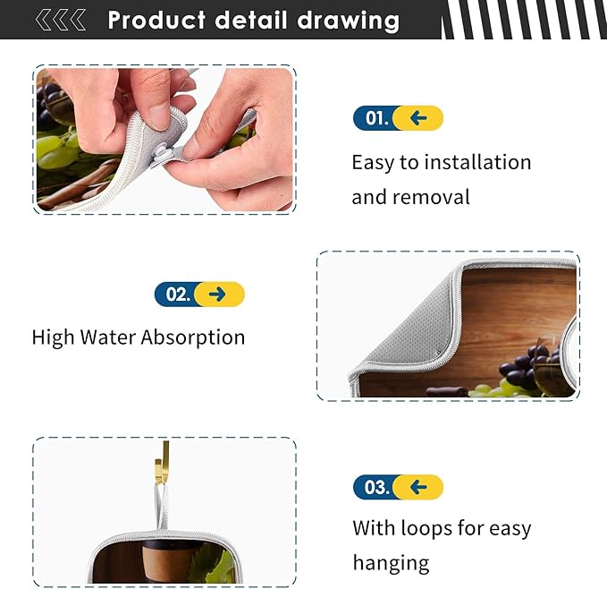 Red Wine Grapes Faucet Water Catcher Mat 2 Pack Vintage Wooden Background Drying Mat Absorbent Bathroom Faucet Handle Drip Catcher Tray Bar RV Kitchen Sink Splash Guard 14x5 Inches