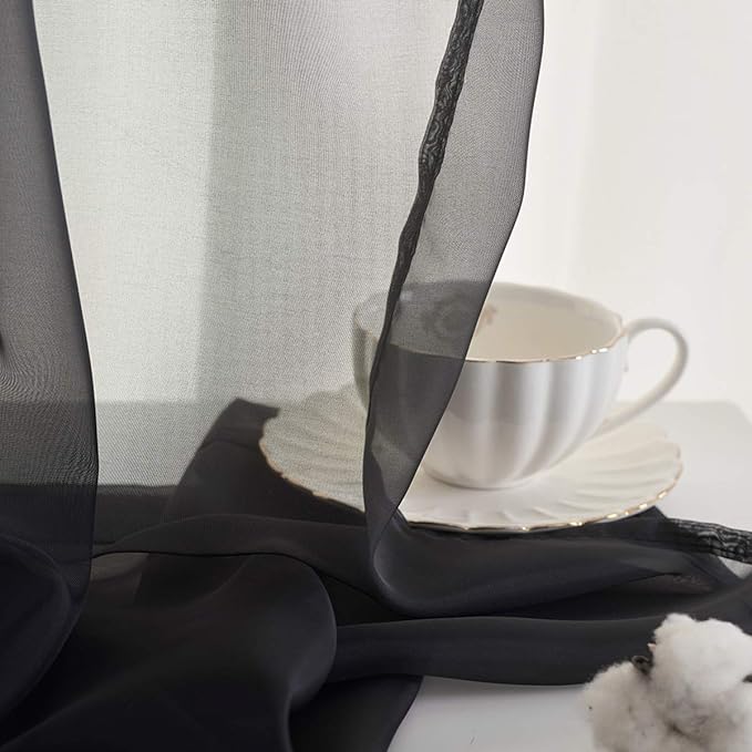 Halloween Decorations Sheer Curtains 108 Inches Long 2 Panels Black Sheer Voile Curtains Window Treatment 108 Inches long Panels Rod Pocket Black Sheers for Bedroom Living Room 2 Panels 52x108