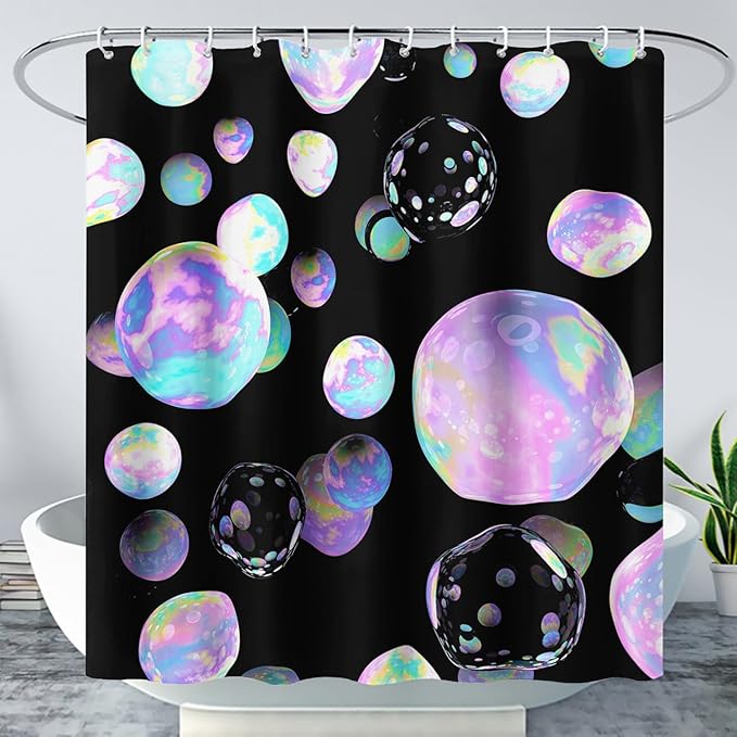 AILONEN Colorful Planet Shower Curtain,Purple Planet Bath Curtain for Bathroom Decor,Polyester Waterproof with 12 Plastic Hooks 60" W*72" H