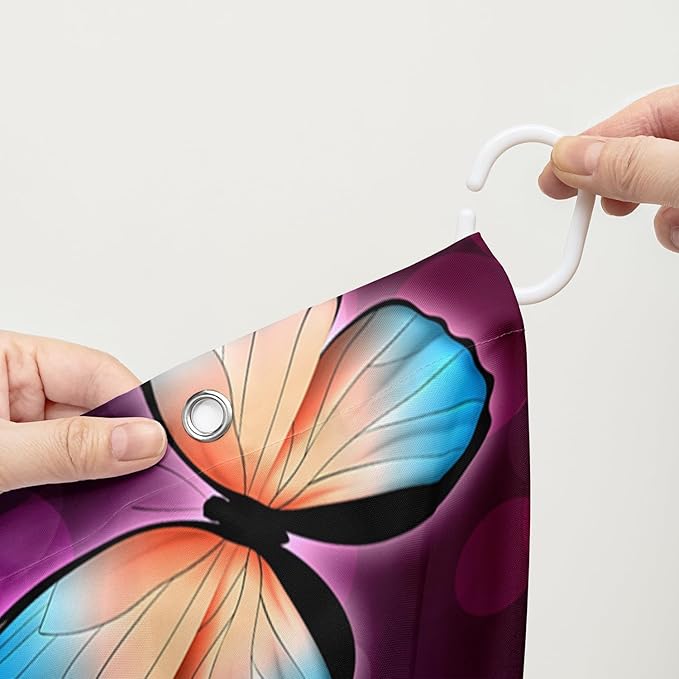 AILONEN Colorful Butterfly Shower Curtains,Gradient Butterfly Bath Curtain for Bathroom Decor,Polyester Waterproof with 12 Plastic Hooks 72" W*72" H