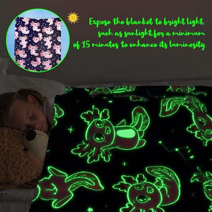 Axolotl Blanket Glow in The Dark Blanket Pink Axolotl Plush Cute Blanket for Girls Axolotl Gifts Birthday Decorations 40"x50"