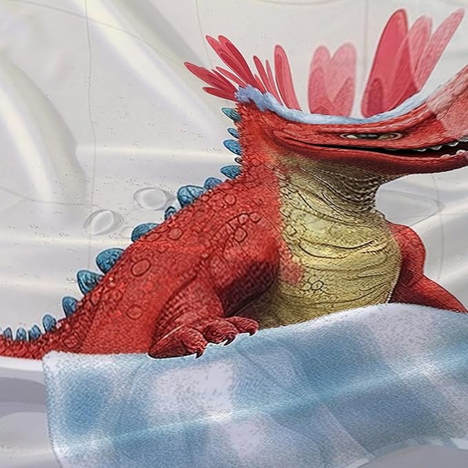 AILONEN Cartoon Dinosaur Shower Curtain for Kids Boys,Funny Singing Dinosaur Waterproof Fabric Shower Curtain for Bathroom,Lovely Red Dinosaur Shower Curtain Set with Hooks,72" W*96" H