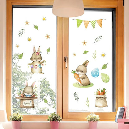 Cute Bunny Carrot Wall Stickers, sacinora DIY Rabbit Cartoon Animal Wall Decals Removable Vinyl Peel and Stick for Window Living Room Children's Room Bedroom Nursery Bathroom Kitchen Decorations