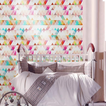 Amaonm Removable 15.8 x 98.4inch Rainbow Colorful Geometry Triangle Wall Decals DIY Wallpaper Wall Stickers Murals Decor for Kids Children Babys Girls Bedroom Teens Nursery Living Room Door Desk Decoration (Triangle)
