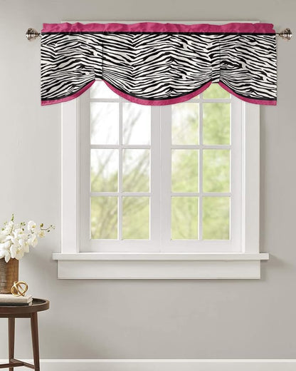 Animal Zebra Print Blackout Tie Up Valance Curtains for Kitchen Windows Black White Pink Window Toppers Balloon Shades for Living Room/Bathroom/Bedroom,1 Panel,60" X 18"