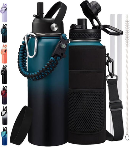40oz 64oz Insulated Water Bottle 40 oz - Cold for 48H, Metal Water Bottle Flask with Straw Lid & Auto Spout Cap, Triple-Wall Wide Mouth Hydro Tumbler Jug for Sports Gym Work Man