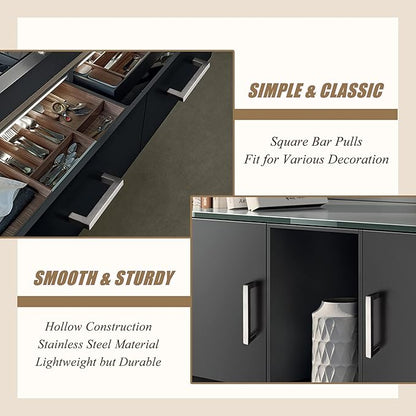 Probrico (10 Pack Kitchen Cabinet Handles 3-3/4" Holes Centers Stainless Steel Square Drawer Pulls Brushed Nickel 4-1/4" Overall Length