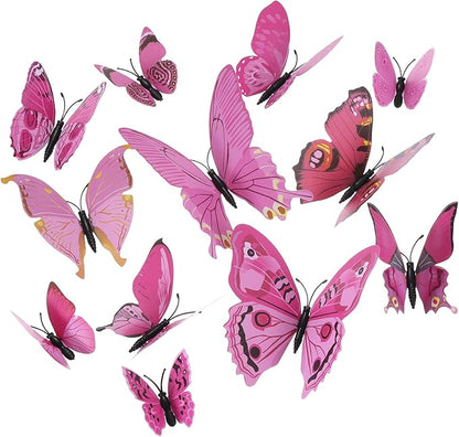 uxcell 120Pcs 3D Beautiful Butterfly Removable DIY Wall Stickers for Bedroom Living Room TV Background Decorations, Pink