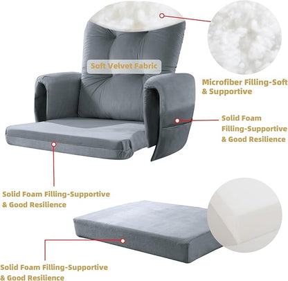 5 PCS Velvet Glider Rocker Replacement Cushions with Side Storage Pocket, Thickened & Supportive Cushions Set for Indoor Nursery Rocking Chair, Dark Grey