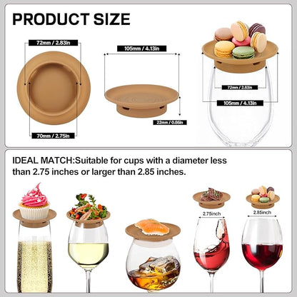 4 Pack Wine Glass Charcuterie Topper, Mini Charcuterie Boards for Wine Glass, Charcuterie Wine Glass Topper, Reusable Wine Glass Topper Coasters Plate for Family Gatherings and parties(yellow)