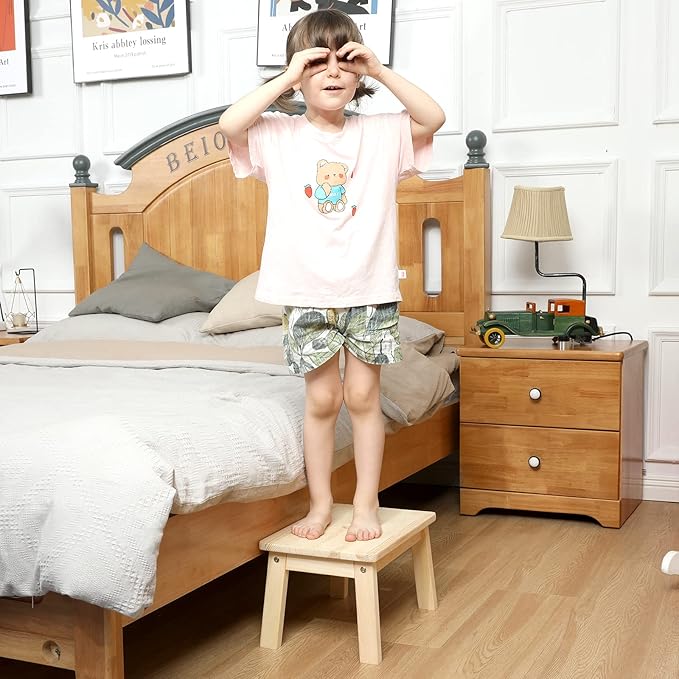 HOUCHICS Wooden Step Stool for Kids,Solid Birch for Kitchen Bedroom Living Room Bathroom Toilet Nursery Toddlers Potty Training Stool with Non-Slip Pads and 220lb Load Capacity (Natural