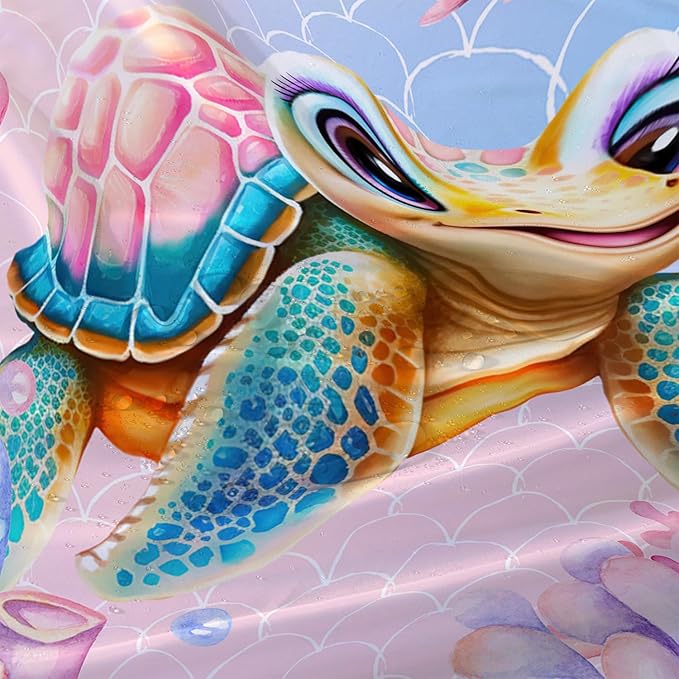 AILONEN Kawaii Sea Turtle Shower Curtain,Tie Die Turtle Bath Curtain Cloth Fabric Bathroom 72" W*72" H Inch,12 Pack Hooks for Kids Child,Watercolor Scale Bathroom Curtain