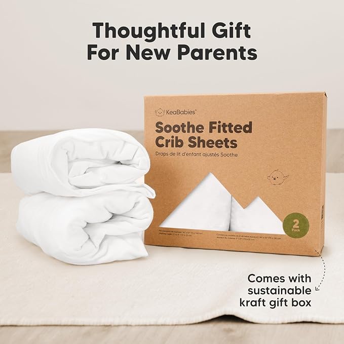 2-Pack Organic Crib Sheets for Boys, Girls - Jersey Fitted Crib Sheet, Baby Crib Sheets Neutral, Crib Mattress Sheet, Cotton Crib Sheets, Breathable Crib Sheet, Baby Mattress Sheets (Soft White)