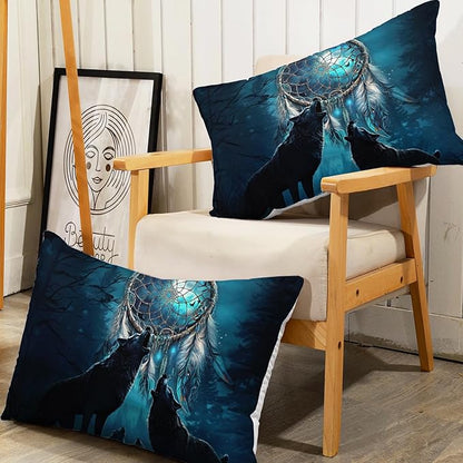 AILONEN Howling Wolf Fitted Sheet Set Twin XL Size, 3 Pieces Teen Boys Bedding Set Safari Animal Themed Sheet Set,Dreamcatcher Bed Sheet Set Evening Forest Wolf Fitted Sheet with 2 Pillowcases