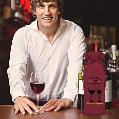 2PCS Divorce Gifts for Women Wine Bag Divorce Party Gifts for Him Breakup Gifts for Her Wine Bottle Decoration Bag New Beginning Gift Ideas Pairs Well with Freshly Signed Divorce Papers